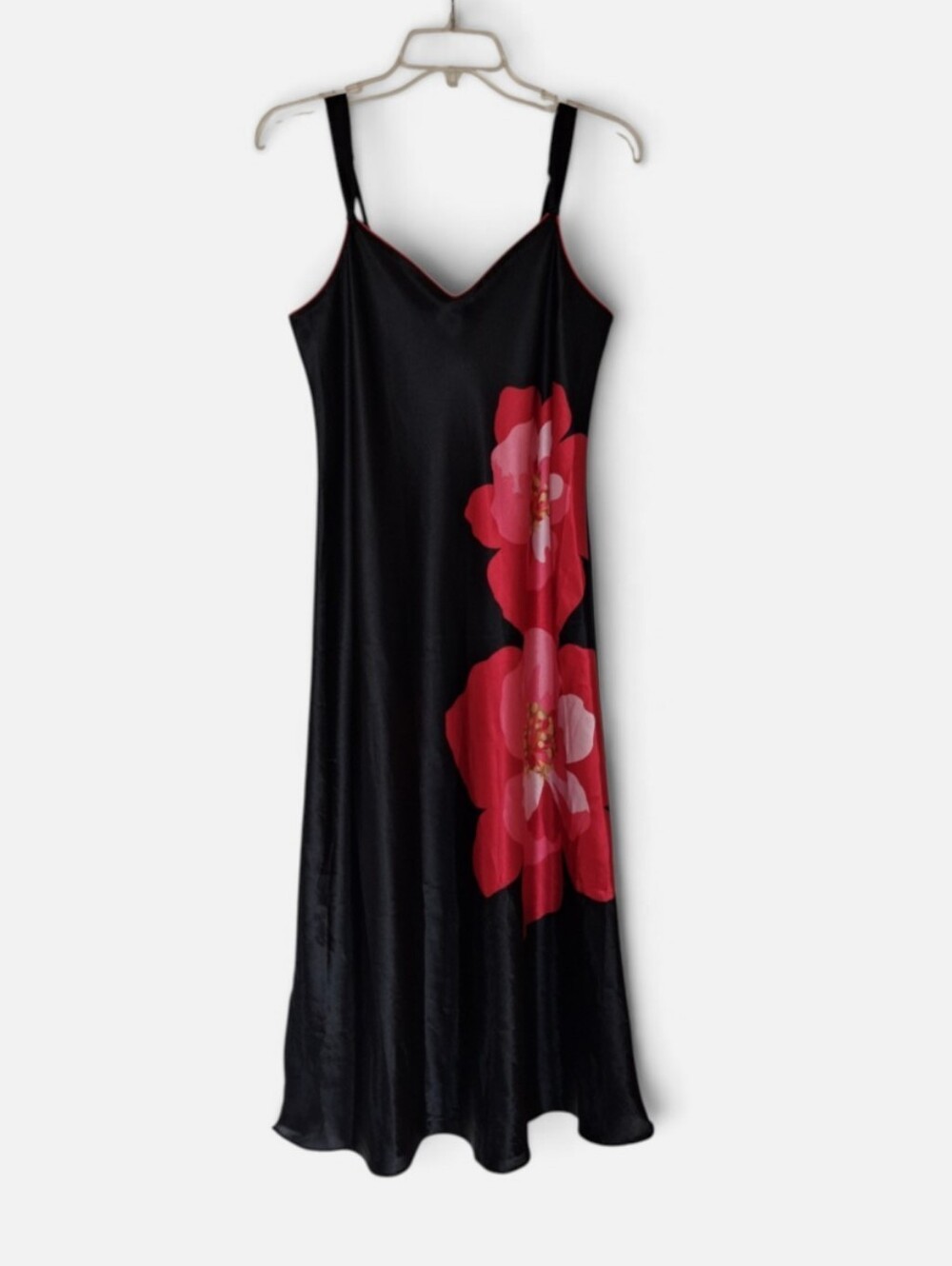 Morgan Taylor Intimates Black Floral Satin Slip Nightgown ** Size Medium